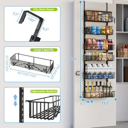 6-Tier Over Door Pantry Rack, Heavy Duty Storage Shelf for Laundry