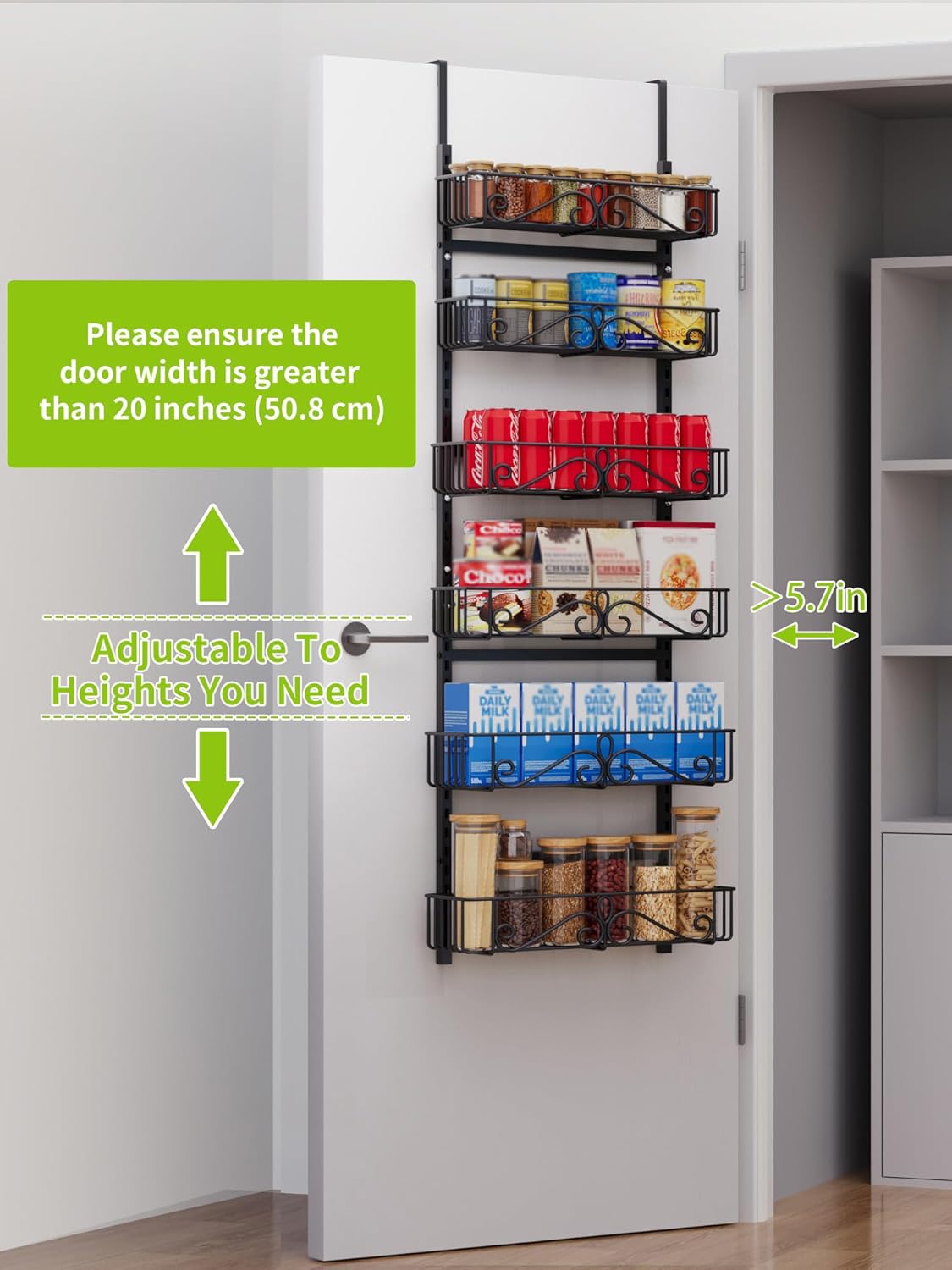 6-Tier Over Door Pantry Rack, Heavy Duty Storage Shelf for Laundry