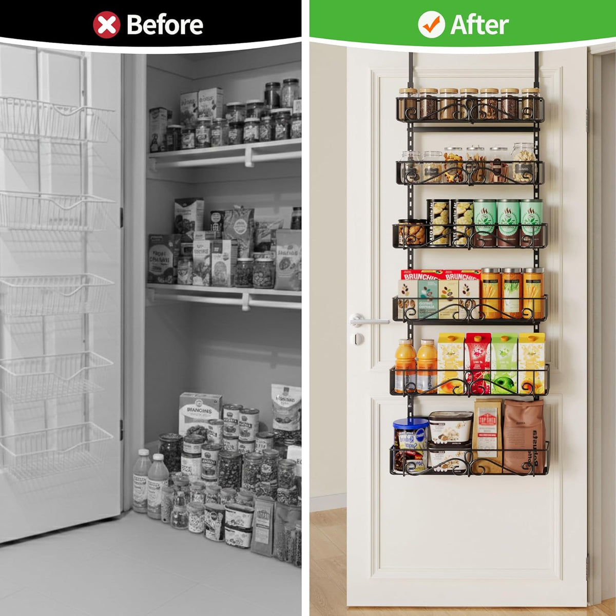6-Tier Over Door Pantry Rack, Heavy Duty Storage Shelf for Laundry