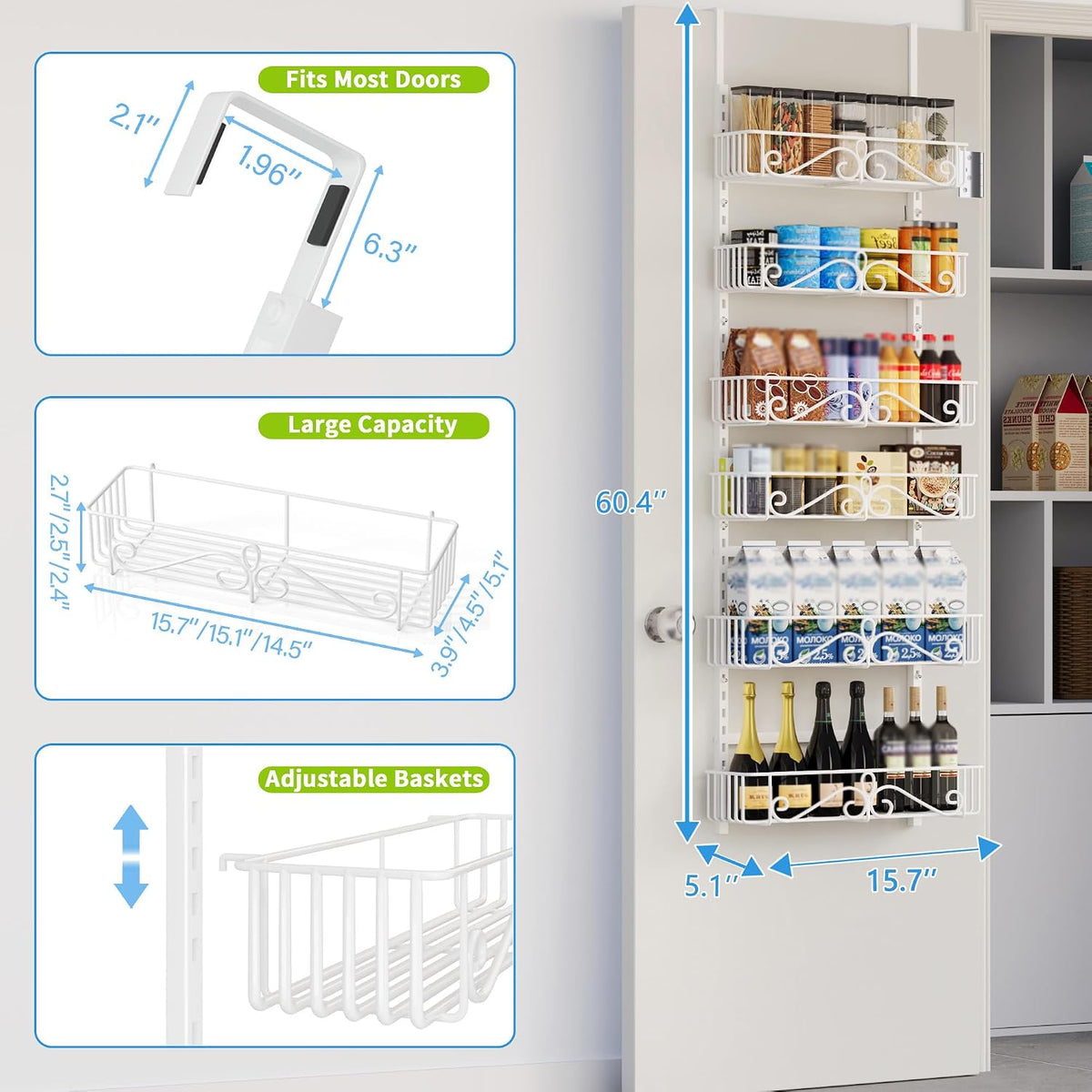 6-Tier Over Door Pantry Rack, Heavy Duty Storage Shelf for Laundry