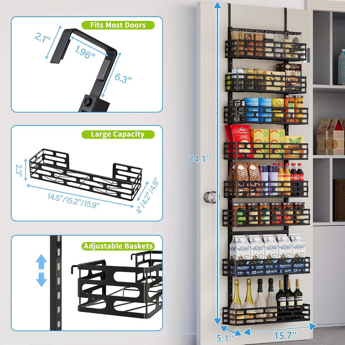 6-Tier Over Door Pantry Rack, Heavy Duty Storage Shelf for Laundry