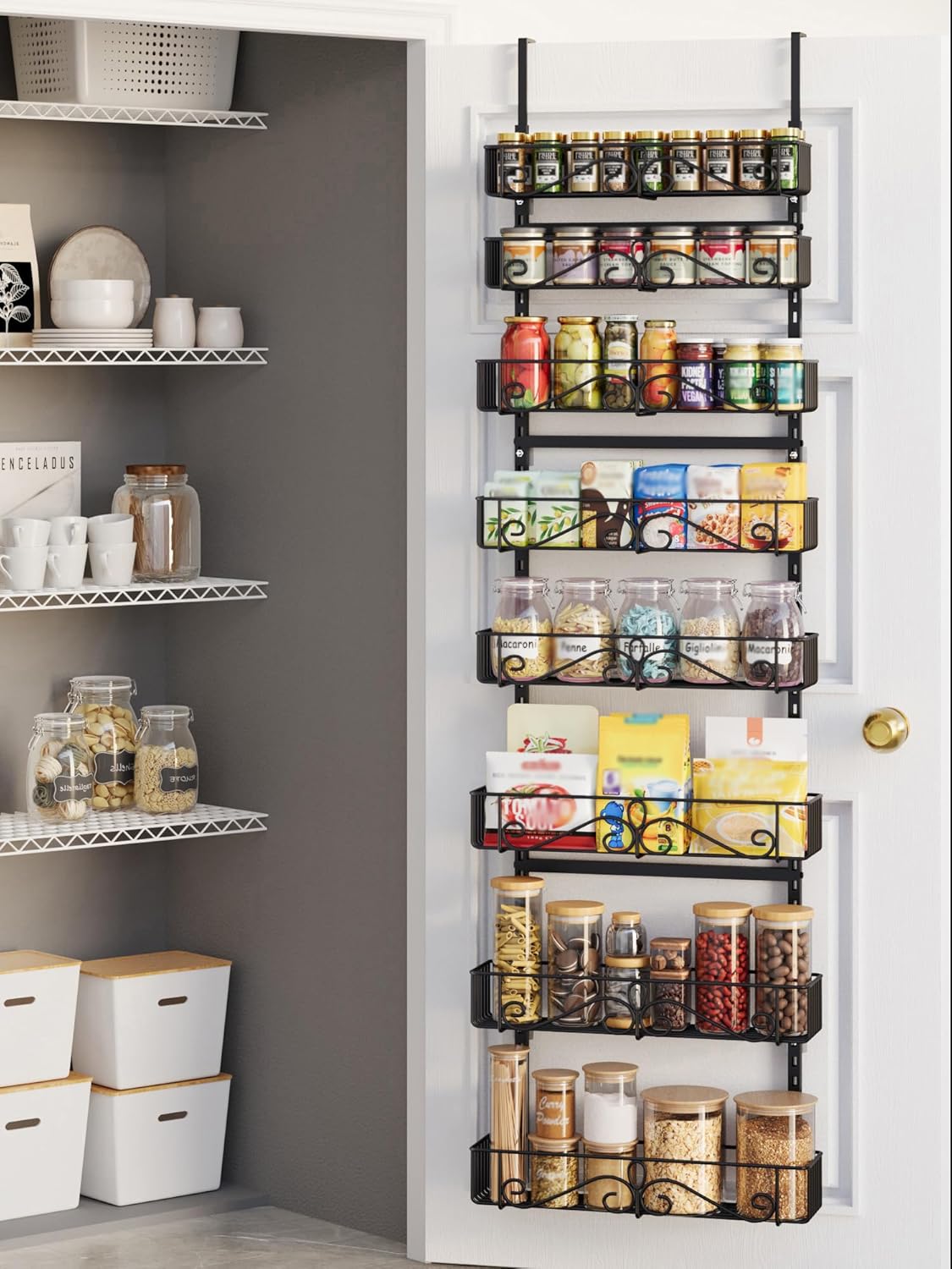 6-Tier Over Door Pantry Rack, Heavy Duty Storage Shelf for Laundry