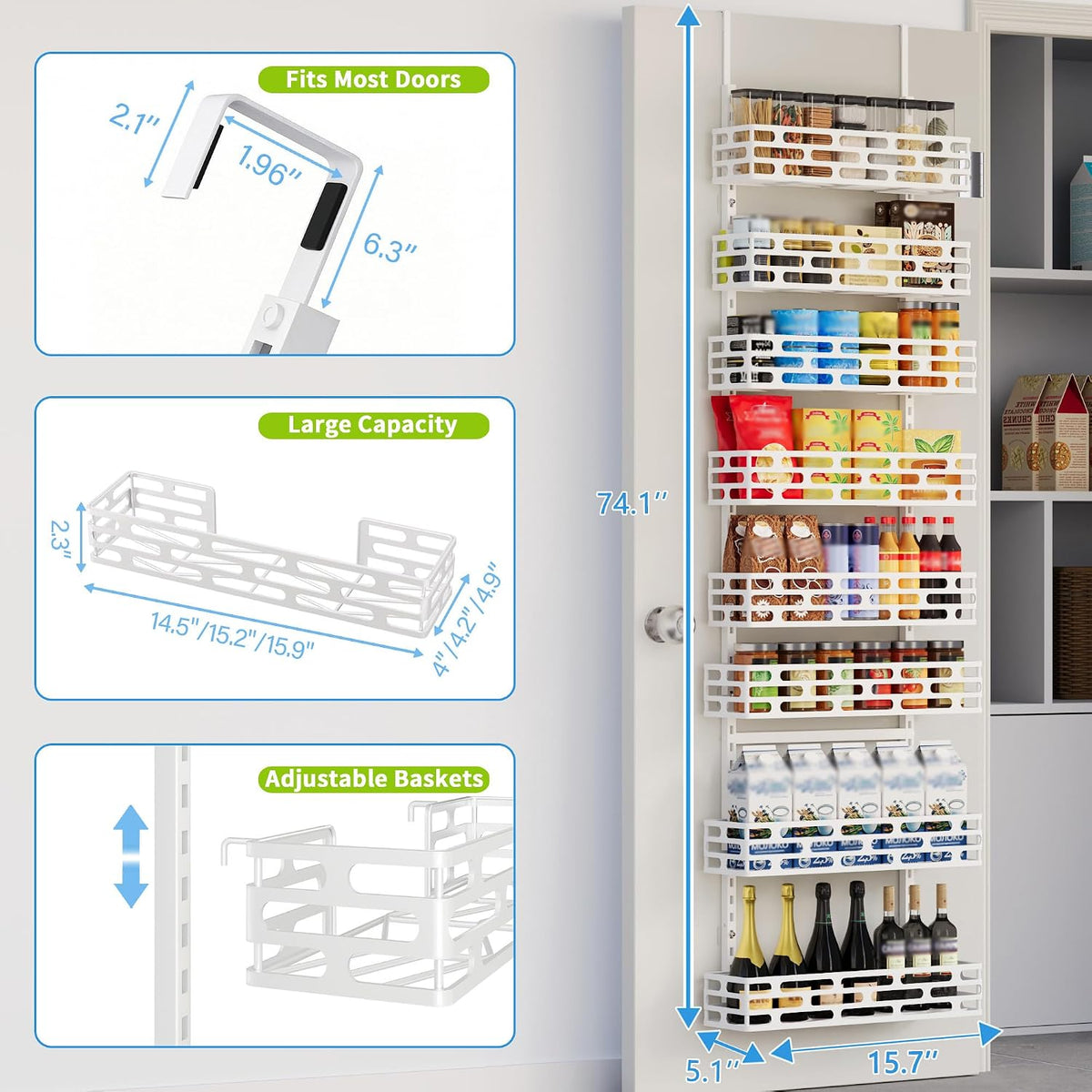 6-Tier Over Door Pantry Rack, Heavy Duty Storage Shelf for Laundry