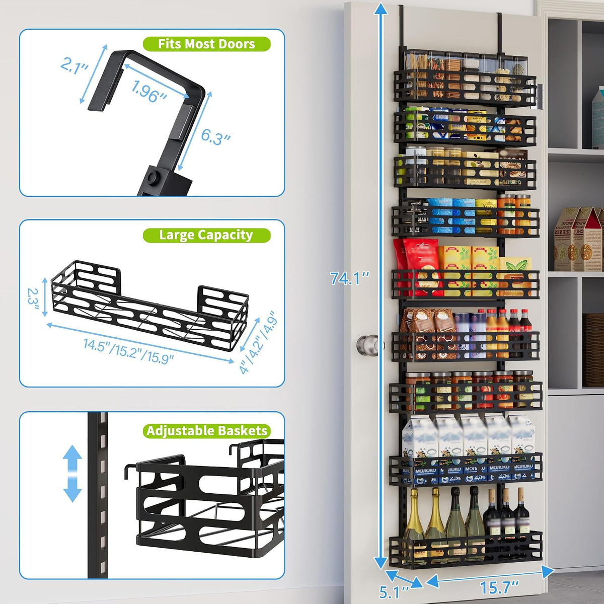 6-Tier Over Door Pantry Rack, Heavy Duty Storage Shelf for Laundry
