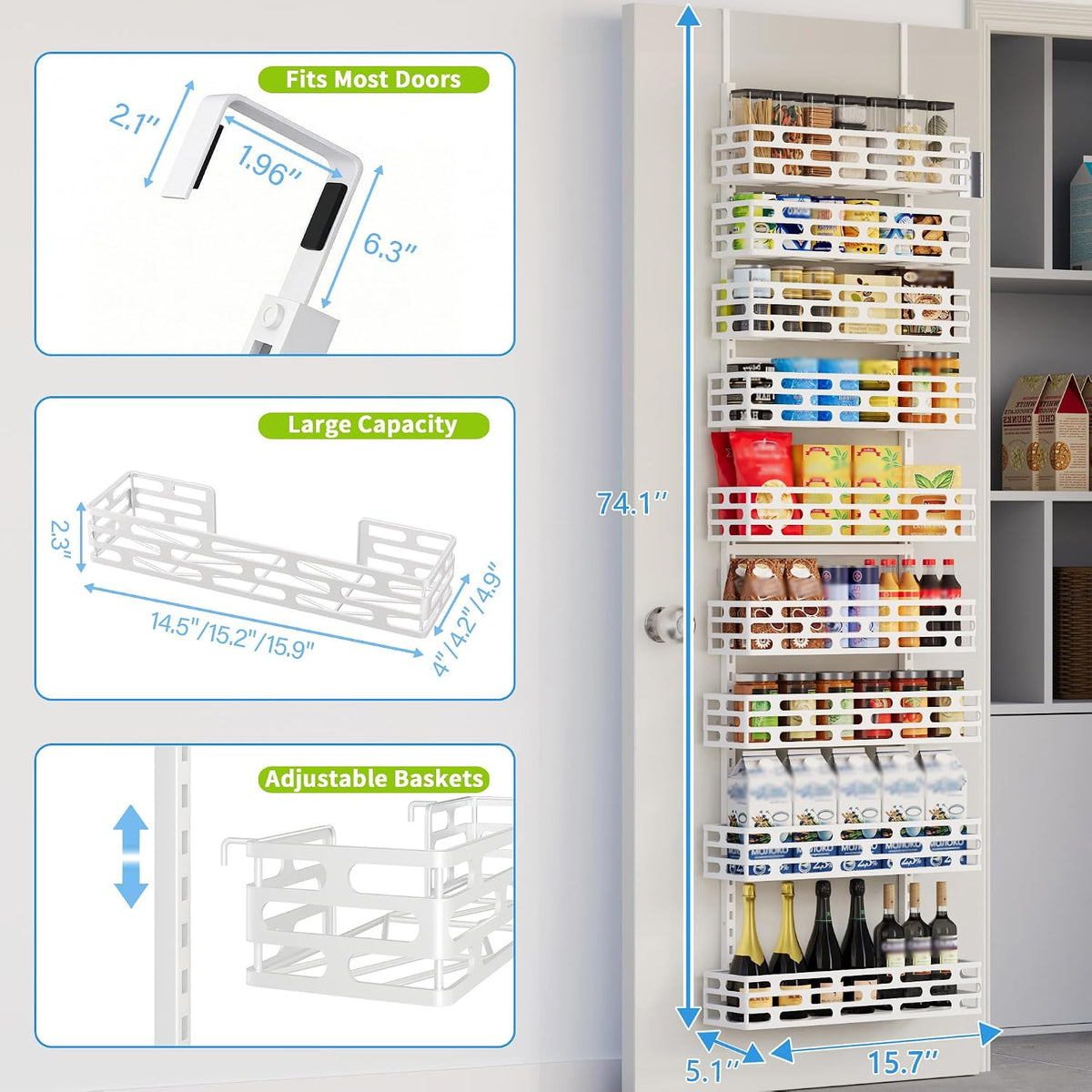 6-Tier Over Door Pantry Rack, Heavy Duty Storage Shelf for Laundry