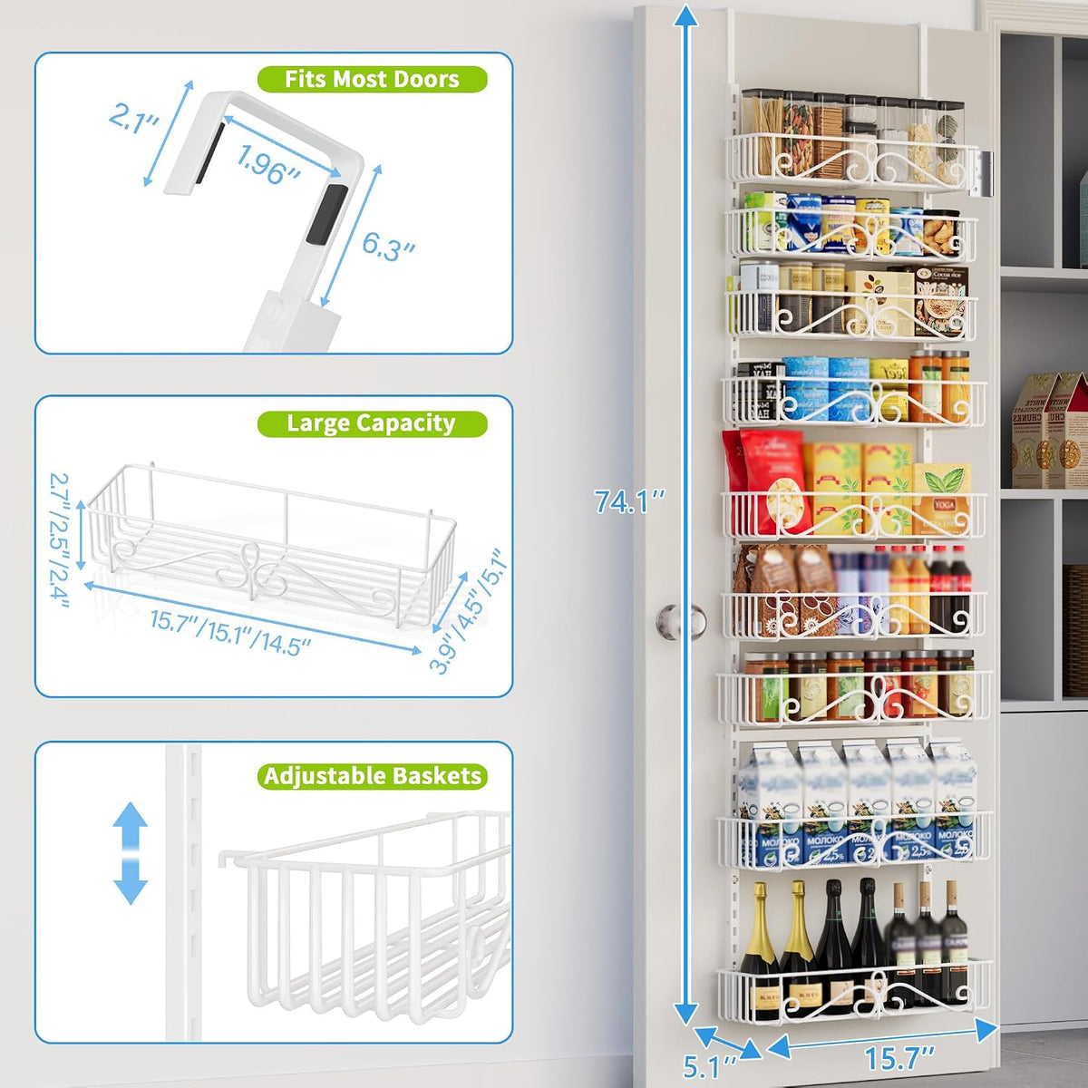 6-Tier Over Door Pantry Rack, Heavy Duty Storage Shelf for Laundry