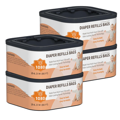 Jumbo+ Square Refills Disposal Bags Refill Compatible with Diaper Genie Compact, Classic and Select Pails, Hold Up to 1080 Newborn-Sized Diapers Per Refill, 4 Pack