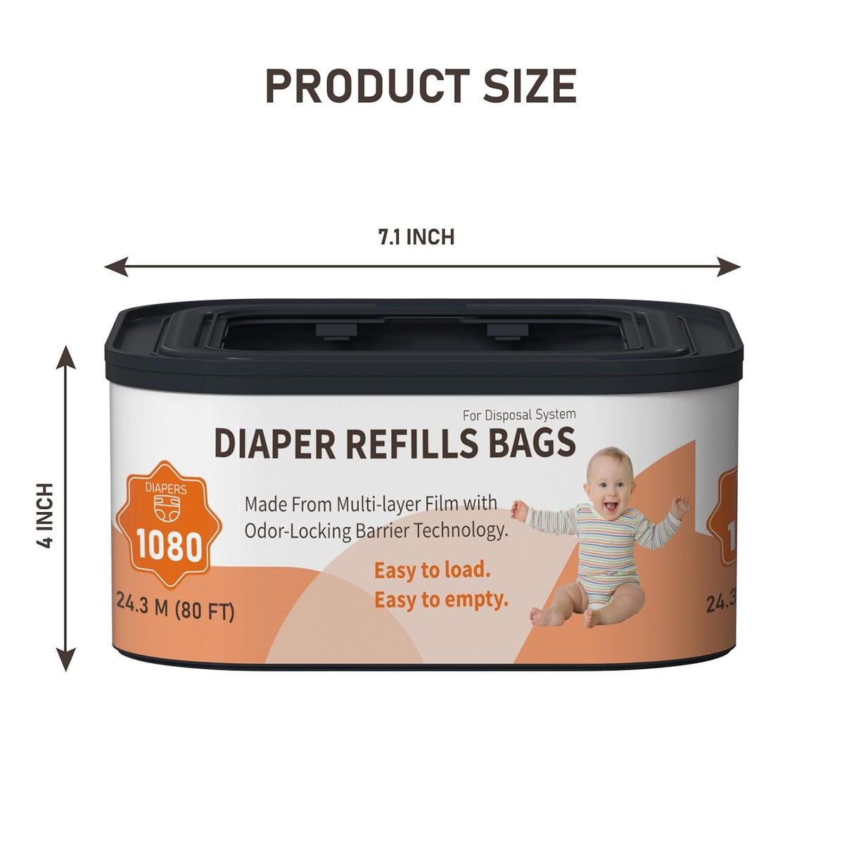 Jumbo+ Square Refills Disposal Bags Refill Compatible with Diaper Genie Compact, Classic and Select Pails, Hold Up to 1080 Newborn-Sized Diapers Per Refill, 4 Pack