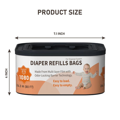 Jumbo+ Square Refills Disposal Bags Refill Compatible with Diaper Genie Compact, Classic and Select Pails, Hold Up to 1080 Newborn-Sized Diapers Per Refill, 4 Pack