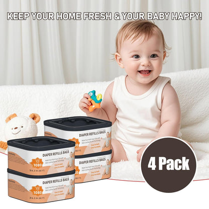 Jumbo+ Square Refills Disposal Bags Refill Compatible with Diaper Genie Compact, Classic and Select Pails, Hold Up to 1080 Newborn-Sized Diapers Per Refill, 4 Pack