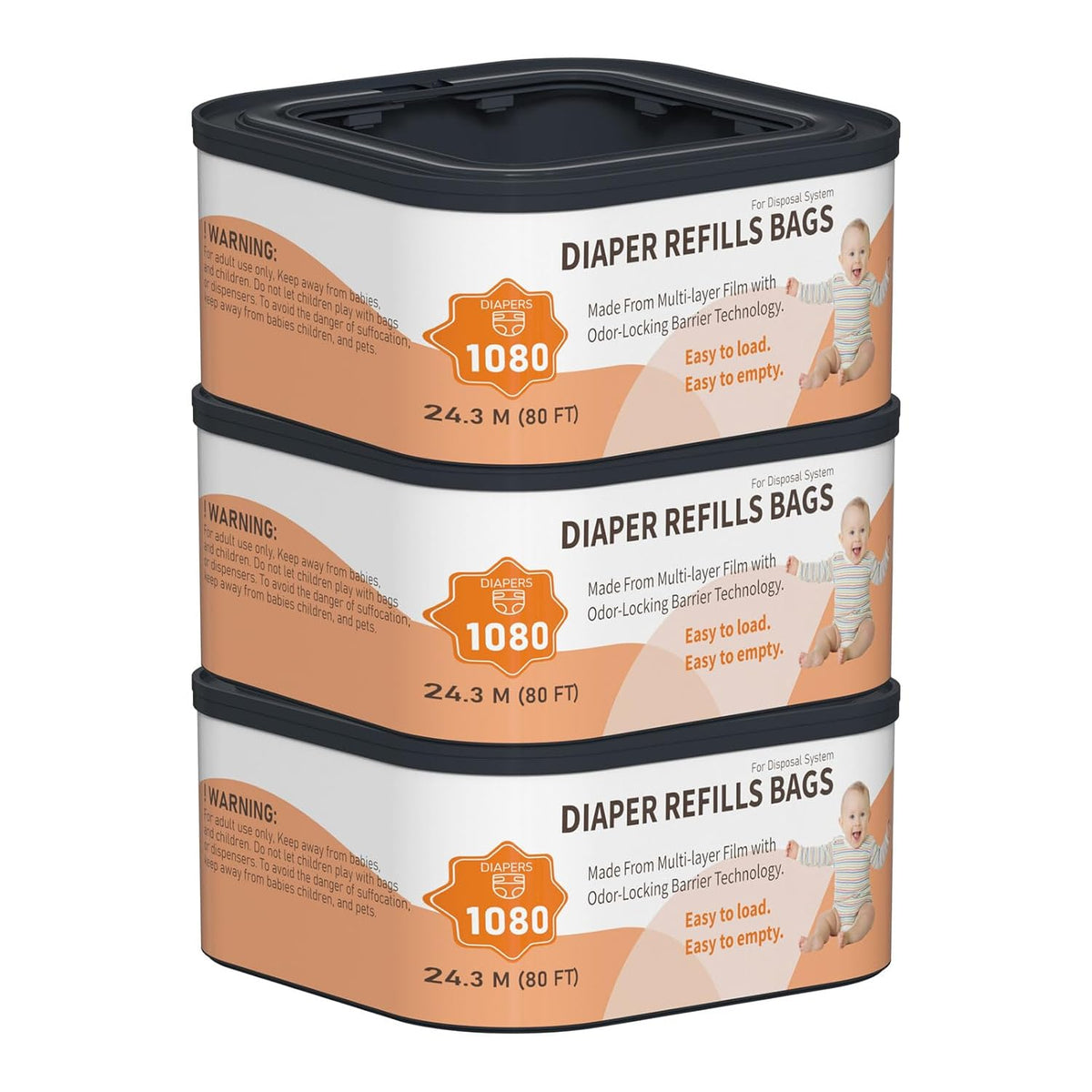 Jumbo+ Square Refills Disposal Bags Refill Compatible with Diaper Genie Compact, Classic and Select Pails, Hold Up to 1080 Newborn-Sized Diapers Per Refill, 4 Pack