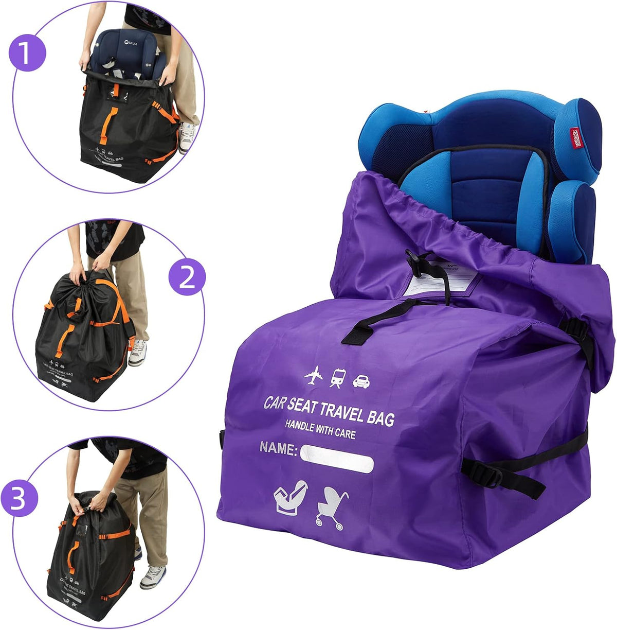 Foldable Car Seat Travel Bag, Universal Gate Check Backpack, Red