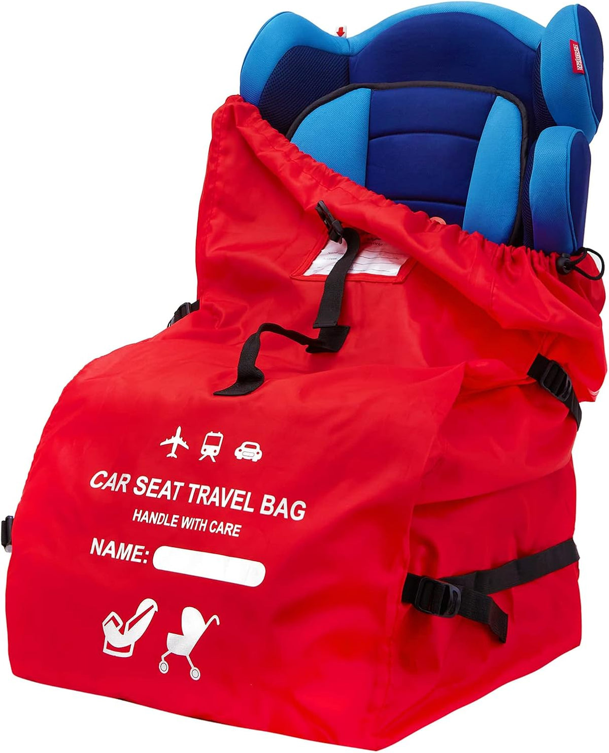 Foldable Car Seat Travel Bag, Universal Gate Check Backpack, Red