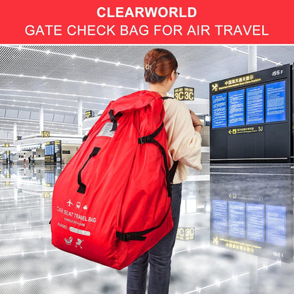 Foldable Car Seat Travel Bag, Universal Gate Check Backpack, Red