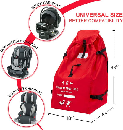 Foldable Car Seat Travel Bag, Universal Gate Check Backpack, Red