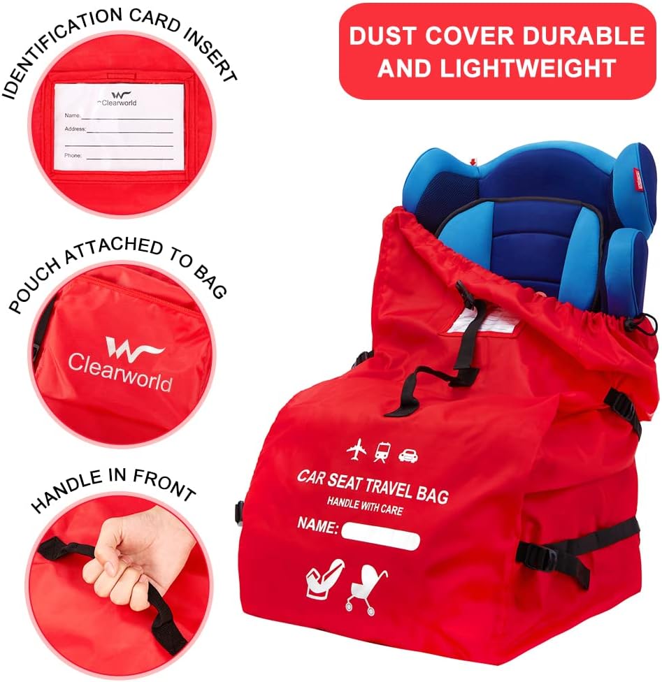 Foldable Car Seat Travel Bag, Universal Gate Check Backpack, Red