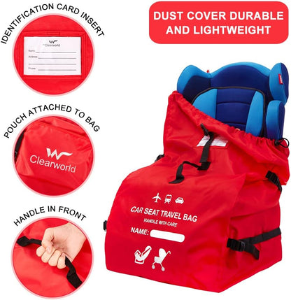 Foldable Car Seat Travel Bag, Universal Gate Check Backpack, Red