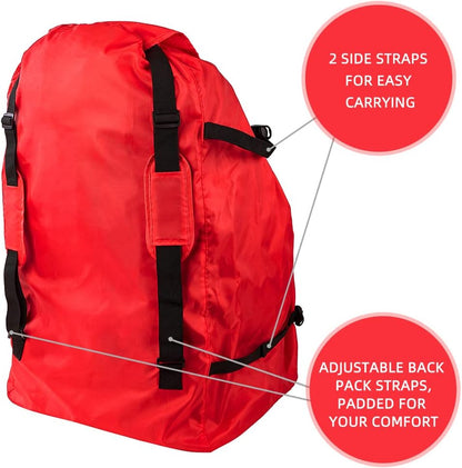 Foldable Car Seat Travel Bag, Universal Gate Check Backpack, Red