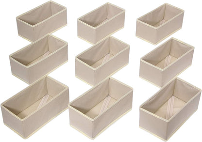 9 Pack Foldable Cloth Storage Box Closet Dresser Drawer Organizer Fabric Baskets Bins Containers Divider for Clothes Underwear Bras Socks Lingerie Clothing,Beige 090