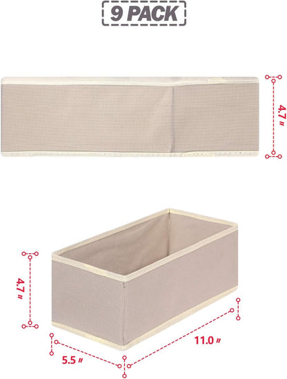 9 Pack Foldable Cloth Storage Box Closet Dresser Drawer Organizer Fabric Baskets Bins Containers Divider for Clothes Underwear Bras Socks Lingerie Clothing,Beige 090