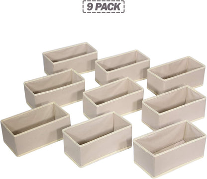 9 Pack Foldable Cloth Storage Box Closet Dresser Drawer Organizer Fabric Baskets Bins Containers Divider for Clothes Underwear Bras Socks Lingerie Clothing,Beige 090
