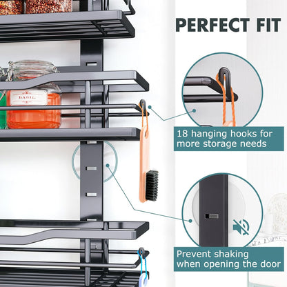 Over The Door Pantry Organizer，9-Tier Over The Door Organizer with Adjustable Basket，Metal Hanging Pantry Organizers and Storage for Kitchen, Back of Door Seasoning Rack