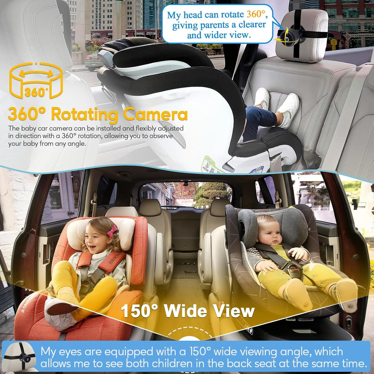 Baby Car Camera for Backseat 1080P - Plug and Play HD Crystal Night Vision