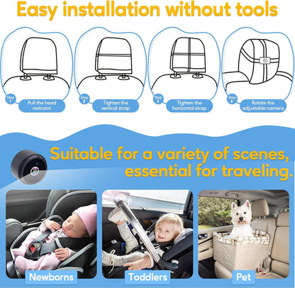 Baby Car Camera for Backseat 1080P - Plug and Play HD Crystal Night Vision