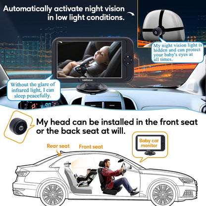 Baby Car Camera for Backseat 1080P - Plug and Play HD Crystal Night Vision