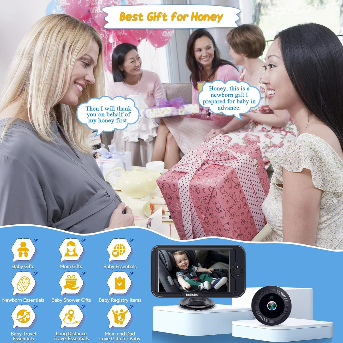 Baby Car Camera for Backseat 1080P - Plug and Play HD Crystal Night Vision