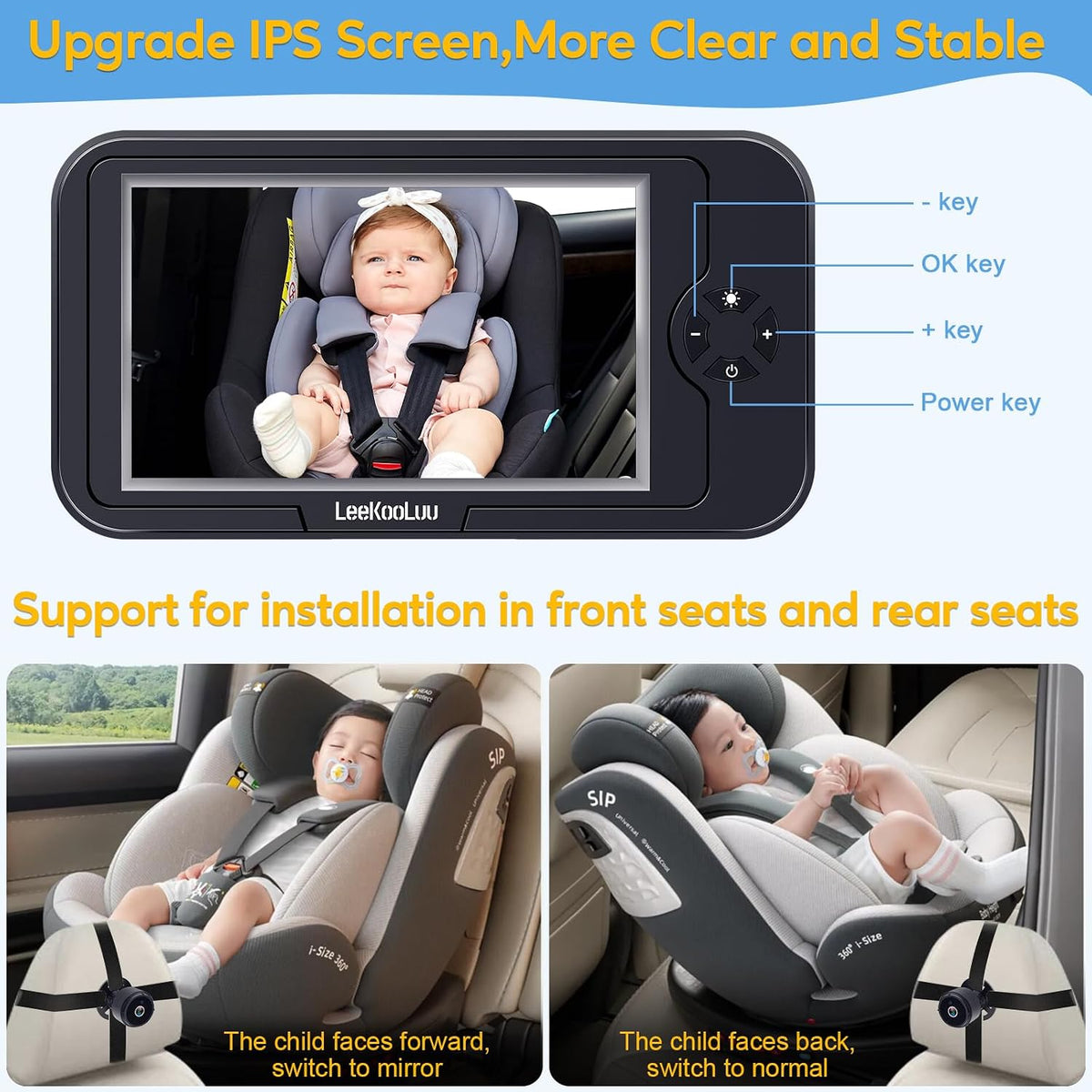 Baby Car Camera for Backseat 1080P - Plug and Play HD Crystal Night Vision