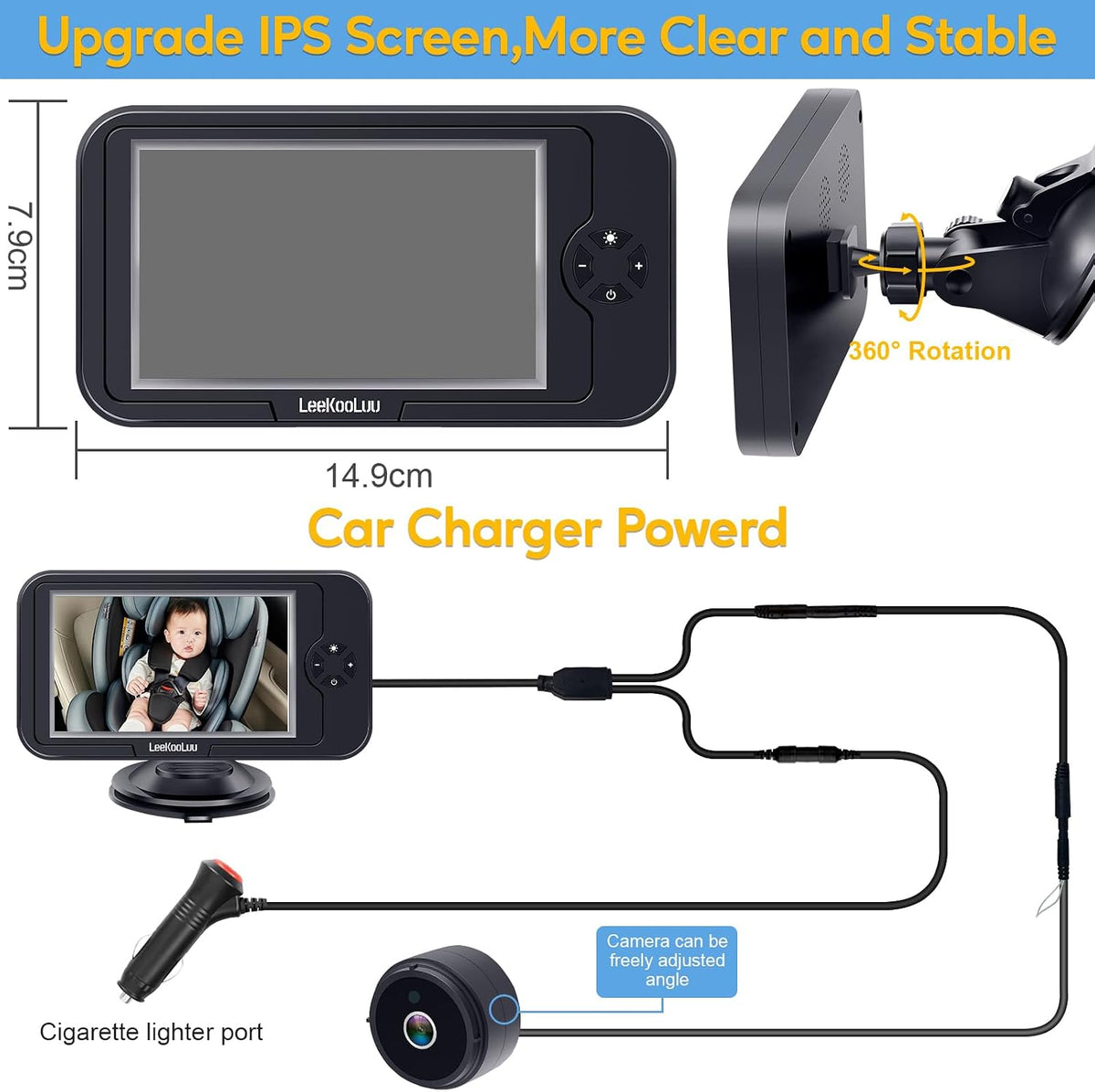 Baby Car Camera for Backseat 1080P - Plug and Play HD Crystal Night Vision
