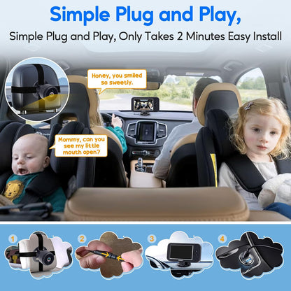 Baby Car Camera for Backseat 1080P - Plug and Play HD Crystal Night Vision