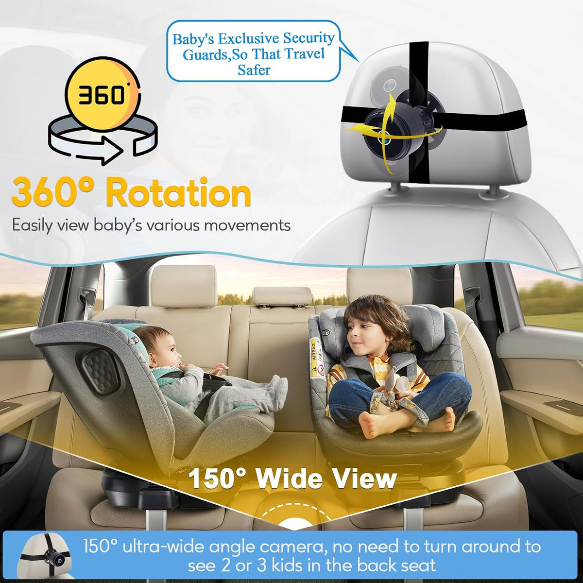 Baby Car Camera for Backseat 1080P - Plug and Play HD Crystal Night Vision