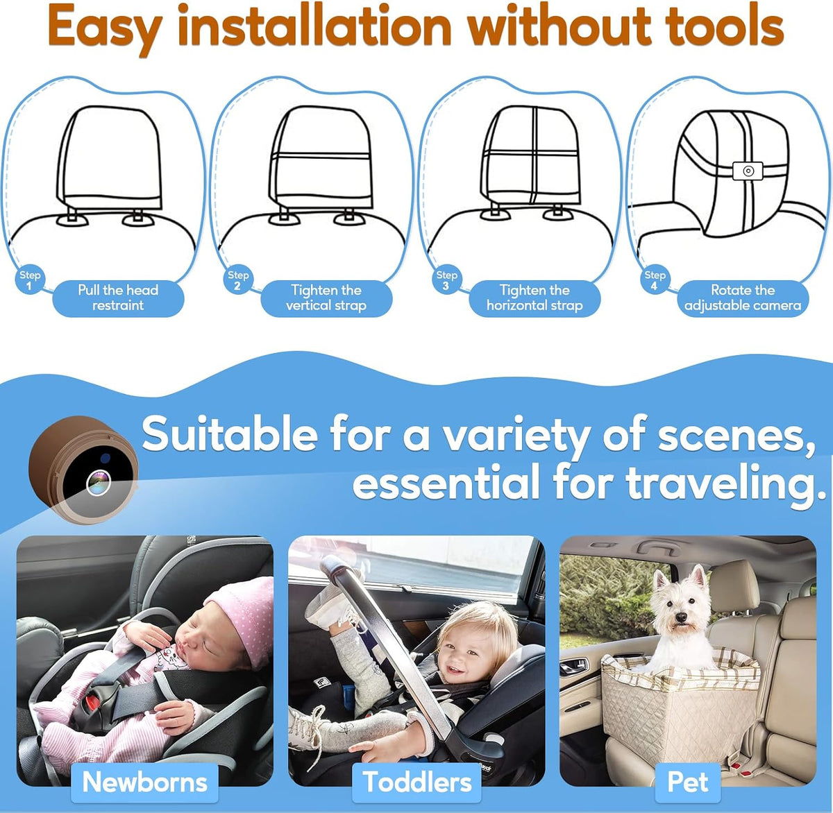 Baby Car Camera for Backseat 1080P - Plug and Play HD Crystal Night Vision