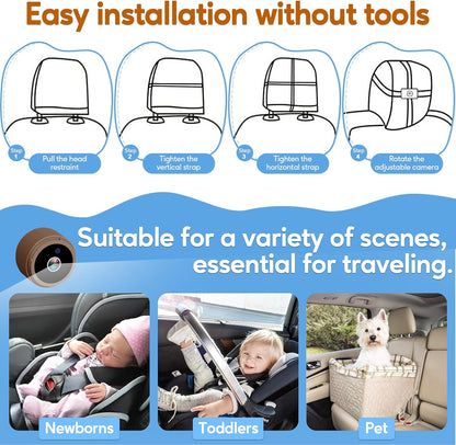 Baby Car Camera for Backseat 1080P - Plug and Play HD Crystal Night Vision