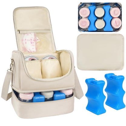 Wearable Breast Pump Bag with Cooler Compartment Fits for Willow/Eufy/Elvie/Momcozy M5/S12 Pro/Medela, Breast Milk Travel Tote Bag with Ice Pack & Waterproof Mat,Black