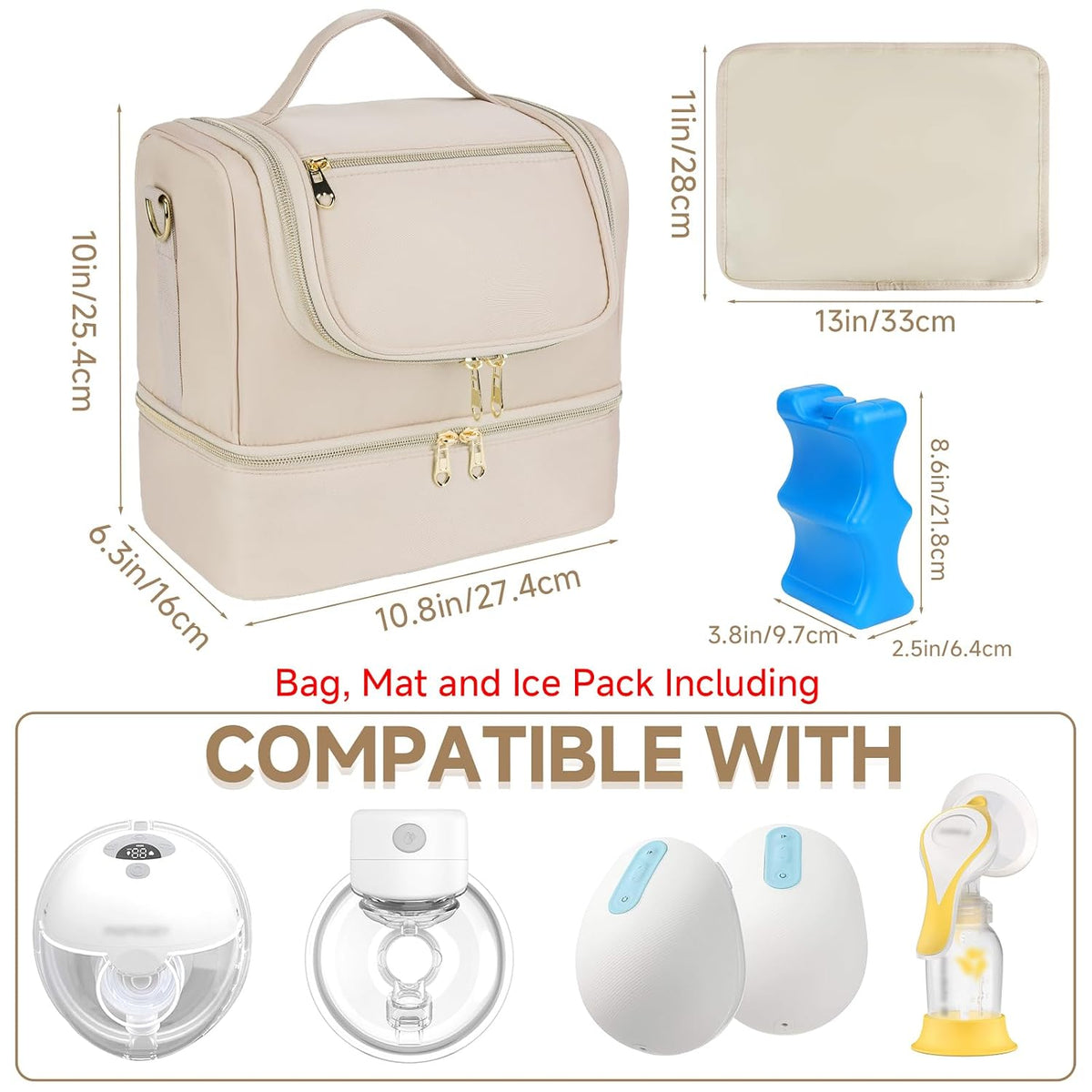 Wearable Breast Pump Bag with Cooler Compartment Fits for Willow/Eufy/Elvie/Momcozy M5/S12 Pro/Medela, Breast Milk Travel Tote Bag with Ice Pack & Waterproof Mat,Black