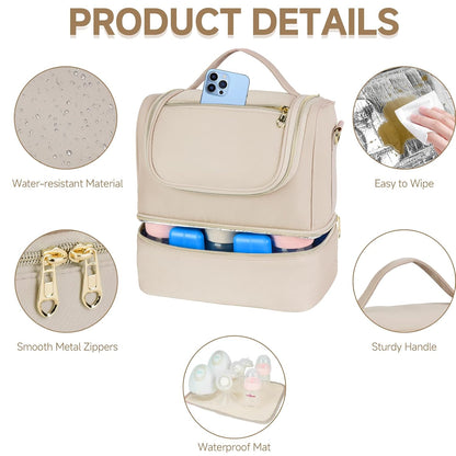Wearable Breast Pump Bag with Cooler Compartment Fits for Willow/Eufy/Elvie/Momcozy M5/S12 Pro/Medela, Breast Milk Travel Tote Bag with Ice Pack & Waterproof Mat,Black
