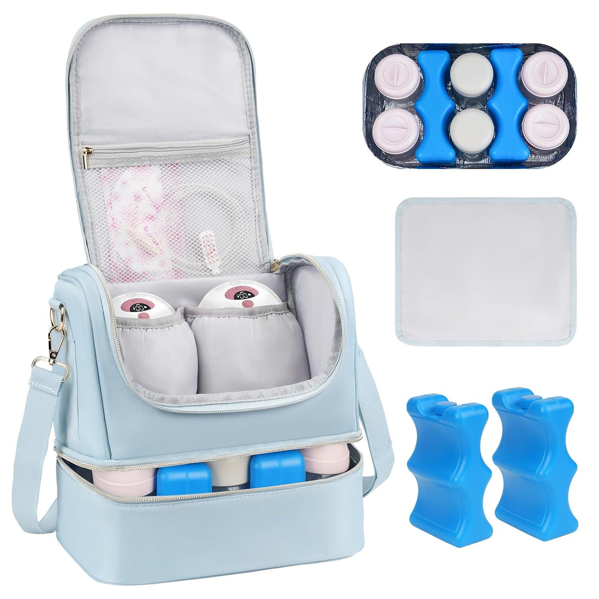 Wearable Breast Pump Bag with Cooler Compartment Fits for Willow/Eufy/Elvie/Momcozy M5/S12 Pro/Medela, Breast Milk Travel Tote Bag with Ice Pack & Waterproof Mat,Black