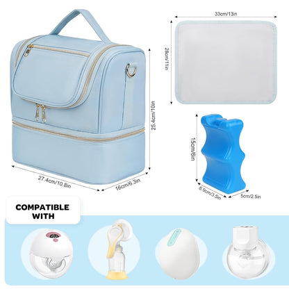 Wearable Breast Pump Bag with Cooler Compartment Fits for Willow/Eufy/Elvie/Momcozy M5/S12 Pro/Medela, Breast Milk Travel Tote Bag with Ice Pack & Waterproof Mat,Black