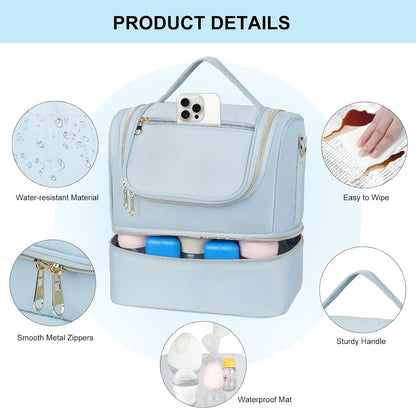 Wearable Breast Pump Bag with Cooler Compartment Fits for Willow/Eufy/Elvie/Momcozy M5/S12 Pro/Medela, Breast Milk Travel Tote Bag with Ice Pack & Waterproof Mat,Black