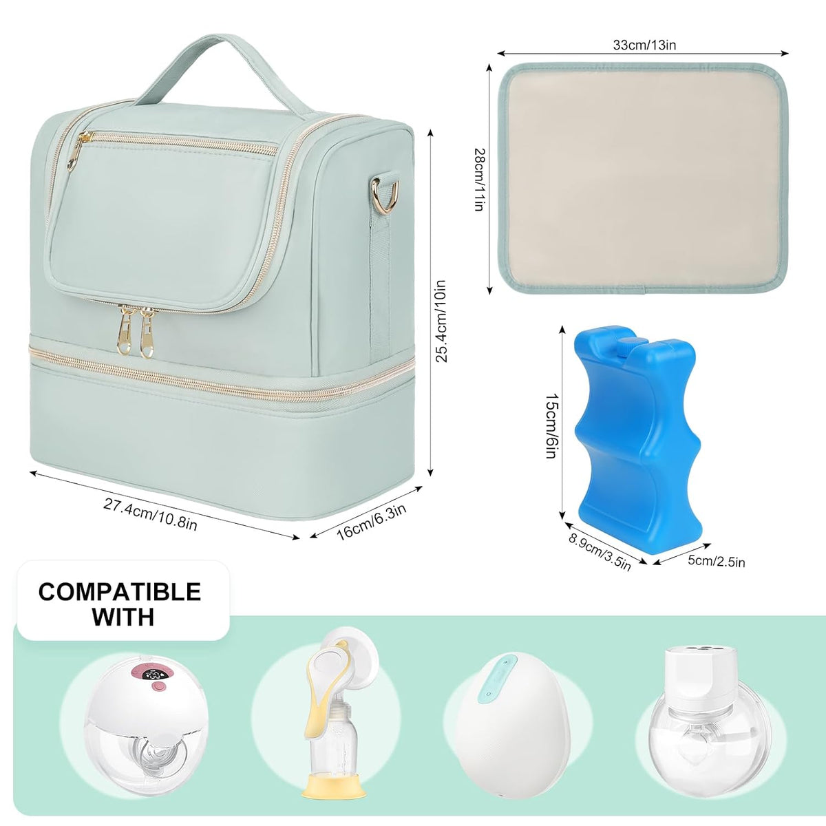 Wearable Breast Pump Bag with Cooler Compartment Fits for Willow/Eufy/Elvie/Momcozy M5/S12 Pro/Medela, Breast Milk Travel Tote Bag with Ice Pack & Waterproof Mat,Black