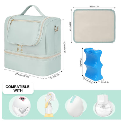 Wearable Breast Pump Bag with Cooler Compartment Fits for Willow/Eufy/Elvie/Momcozy M5/S12 Pro/Medela, Breast Milk Travel Tote Bag with Ice Pack & Waterproof Mat,Black