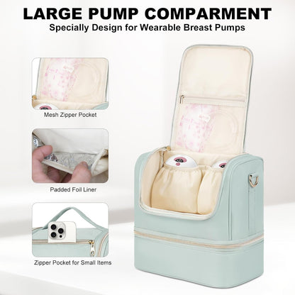 Wearable Breast Pump Bag with Cooler Compartment Fits for Willow/Eufy/Elvie/Momcozy M5/S12 Pro/Medela, Breast Milk Travel Tote Bag with Ice Pack & Waterproof Mat,Black