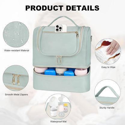 Wearable Breast Pump Bag with Cooler Compartment Fits for Willow/Eufy/Elvie/Momcozy M5/S12 Pro/Medela, Breast Milk Travel Tote Bag with Ice Pack & Waterproof Mat,Black