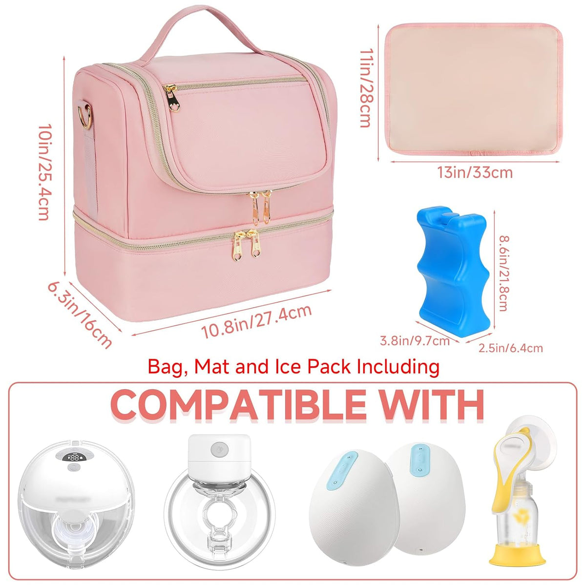Wearable Breast Pump Bag with Cooler Compartment Fits for Willow/Eufy/Elvie/Momcozy M5/S12 Pro/Medela, Breast Milk Travel Tote Bag with Ice Pack & Waterproof Mat,Black