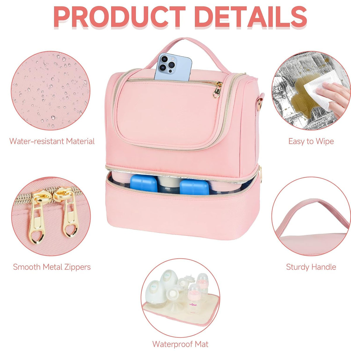 Wearable Breast Pump Bag with Cooler Compartment Fits for Willow/Eufy/Elvie/Momcozy M5/S12 Pro/Medela, Breast Milk Travel Tote Bag with Ice Pack & Waterproof Mat,Black