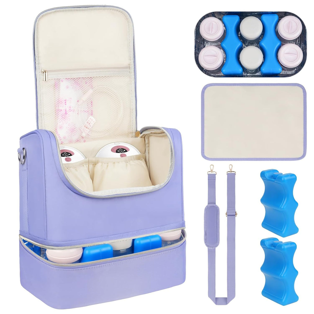 Wearable Breast Pump Bag with Cooler Compartment Fits for Willow/Eufy/Elvie/Momcozy M5/S12 Pro/Medela, Breast Milk Travel Tote Bag with Ice Pack & Waterproof Mat,Black