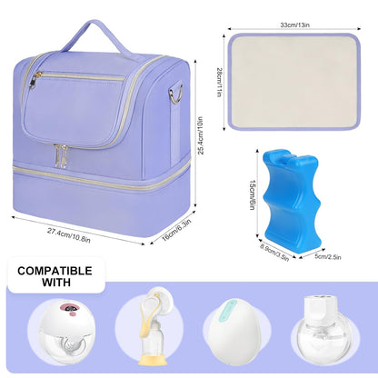 Wearable Breast Pump Bag with Cooler Compartment Fits for Willow/Eufy/Elvie/Momcozy M5/S12 Pro/Medela, Breast Milk Travel Tote Bag with Ice Pack & Waterproof Mat,Black